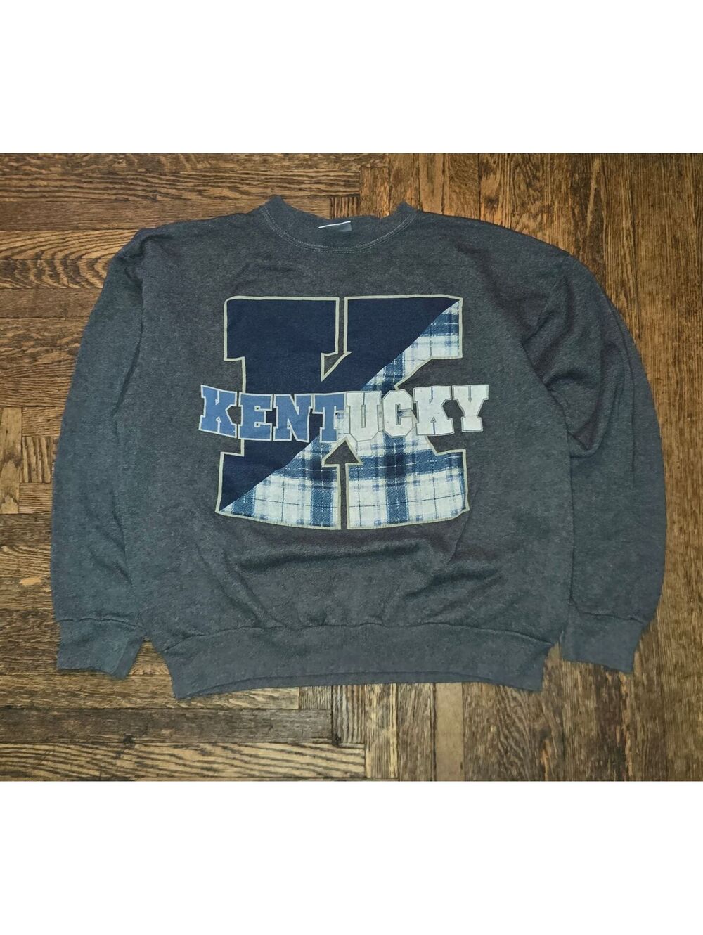 Vintage Kentucky Wildcats Sweatshirt Men's Large Gray Plaid Spellout Tultex